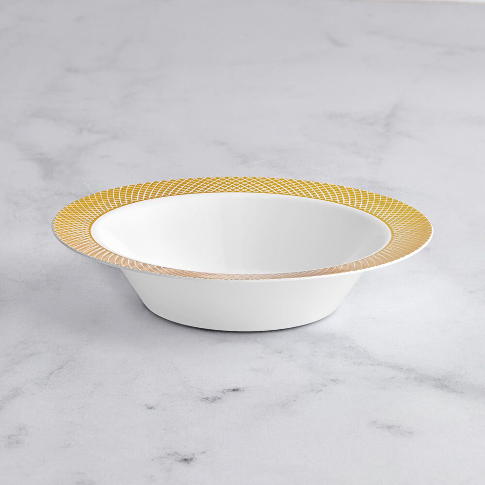 Visions Lattice 12 oz. White Bowl with Gold Lattice Design - 150/Case