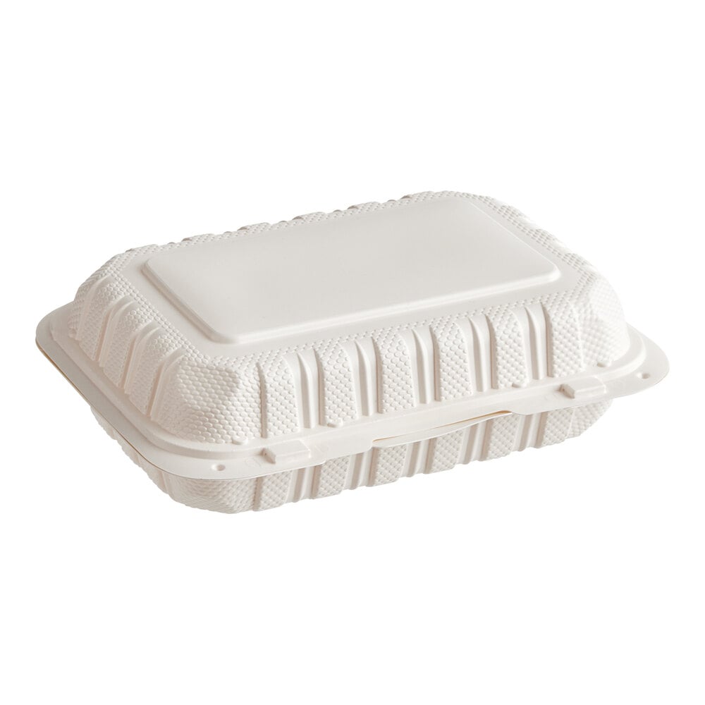 Choice 9" x 6" 1-Compartment Microwaveable White Mineral-Filled Plastic Hinged Take-Out Container - 150/Case