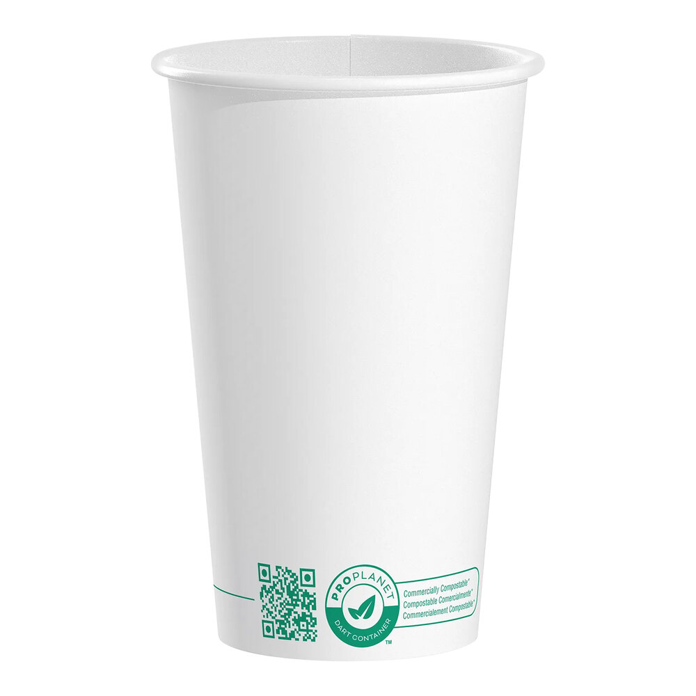 Solo 16 oz. White Compostable Single Wall PLA Paper Hot Cup - 1,000/Case