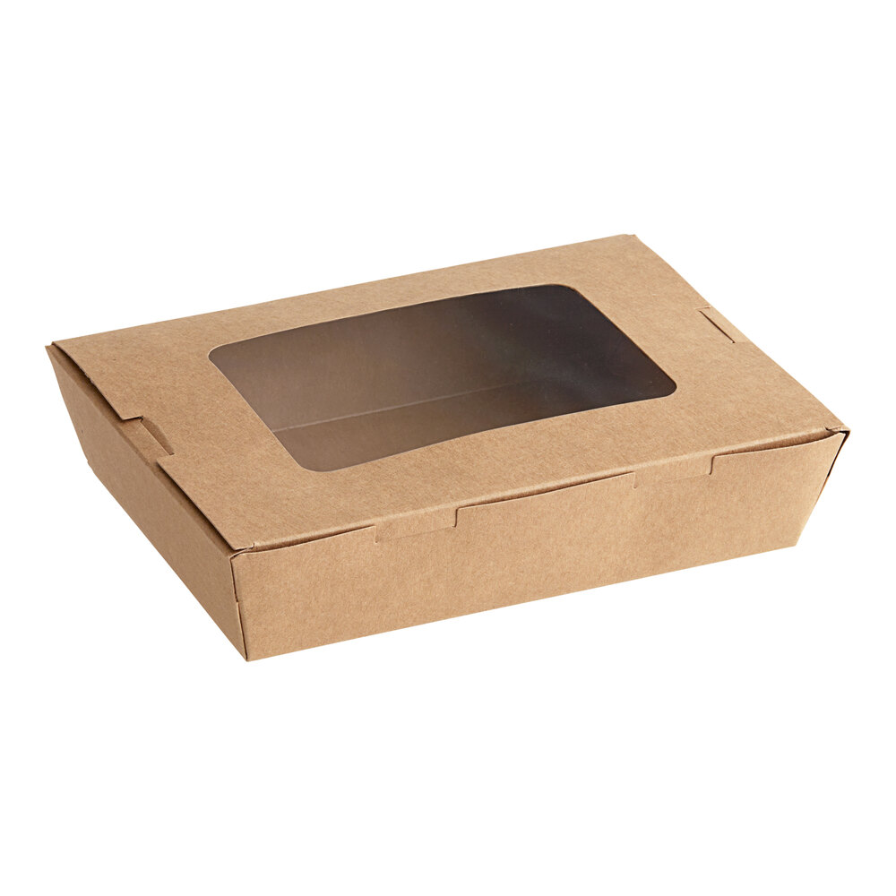 Choice Kraft Folded Paper #2 Take-Out Container with Window 7 3/4" x 5 1/2" x 1 7/8" - 40/Pack