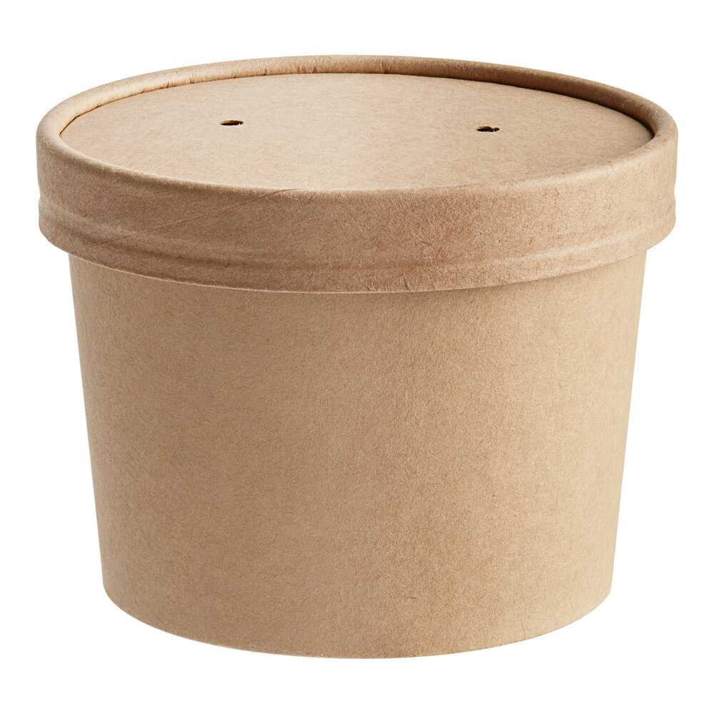 Choice 12 oz. Kraft Poly-Coated Paper Food Cup with Vented Paper Lid - 25/Pack