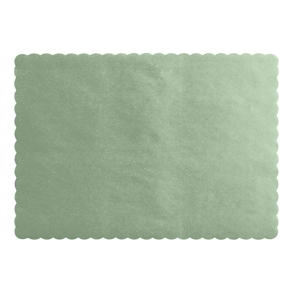 Choice 10" x 14" Sage Green Colored Paper Placemat with Scalloped Edge - 1,000/Case