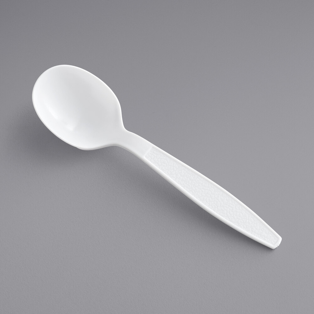Choice White Heavy Weight Polystyrene Plastic Soup Spoon - 100/Pack