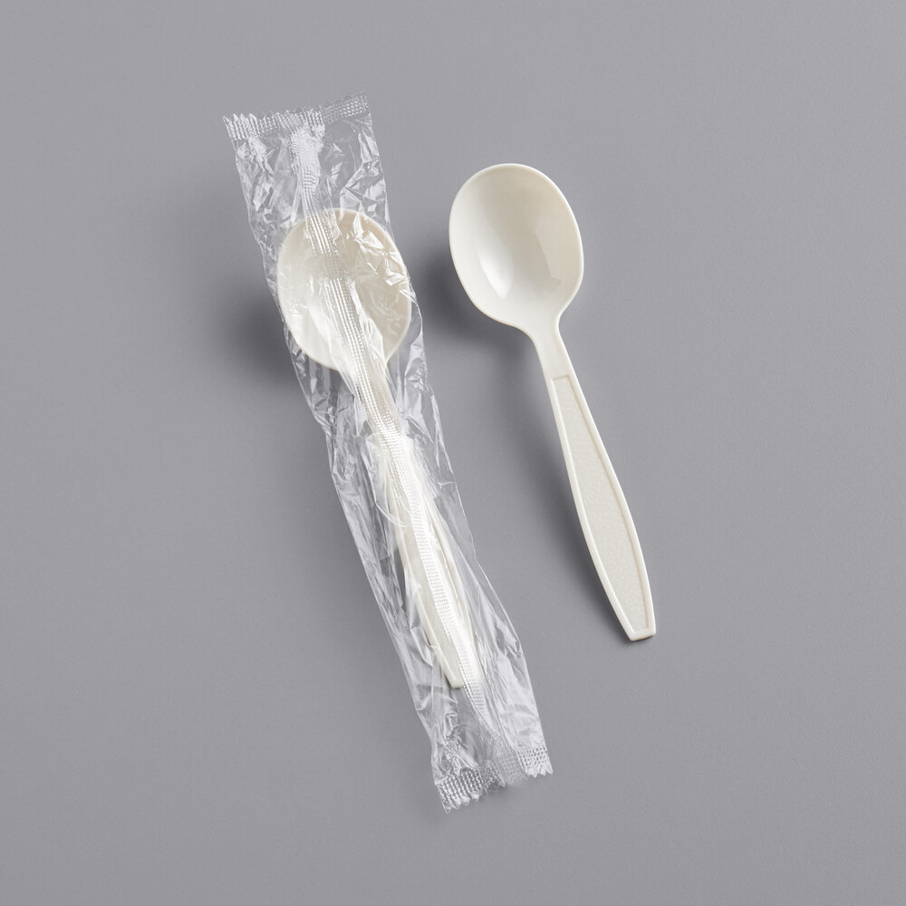 Choice Beige Heavy Weight Wrapped Polystyrene Plastic Soup Spoon - 1,000/Case
