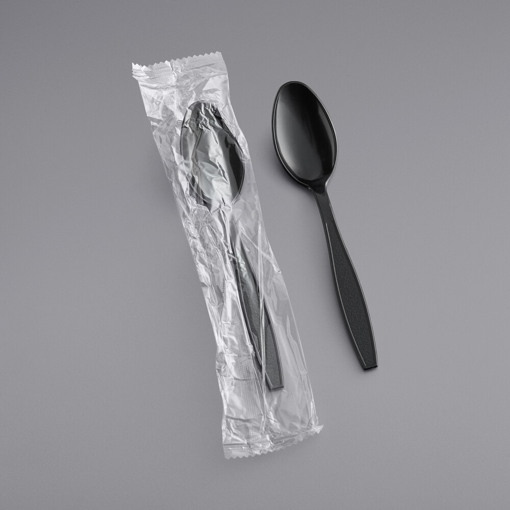 Choice Black Heavy Weight Wrapped Polystyrene Plastic Teaspoon - 1,000/Case