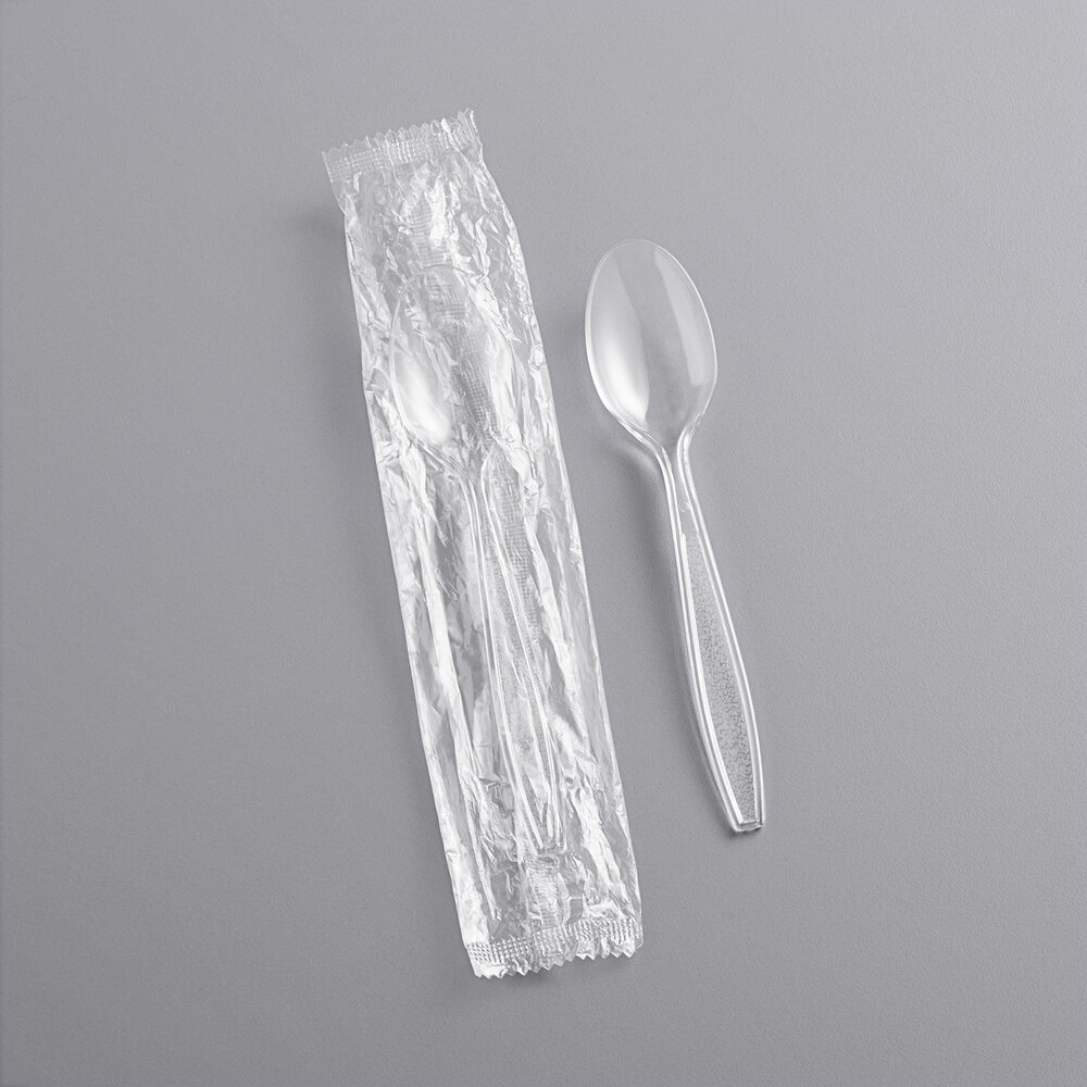 Choice Clear Heavy Weight Wrapped Polystyrene Plastic Teaspoon - 1,000/Case