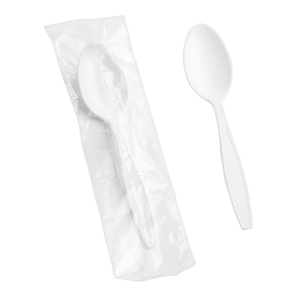 Choice White Extra Heavy Weight Wrapped Polystyrene Plastic Teaspoon - 1,000/Case