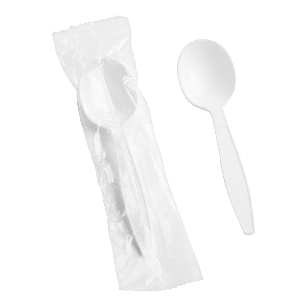 Choice White Extra Heavy Weight Wrapped Polystyrene Plastic Soup Spoon - 1,000/Case