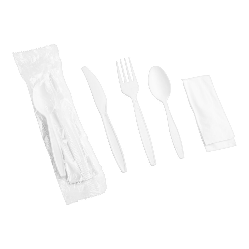 Choice White Extra Heavy Weight Wrapped Polystyrene Plastic Cutlery Pack with Napkin - 500/Case