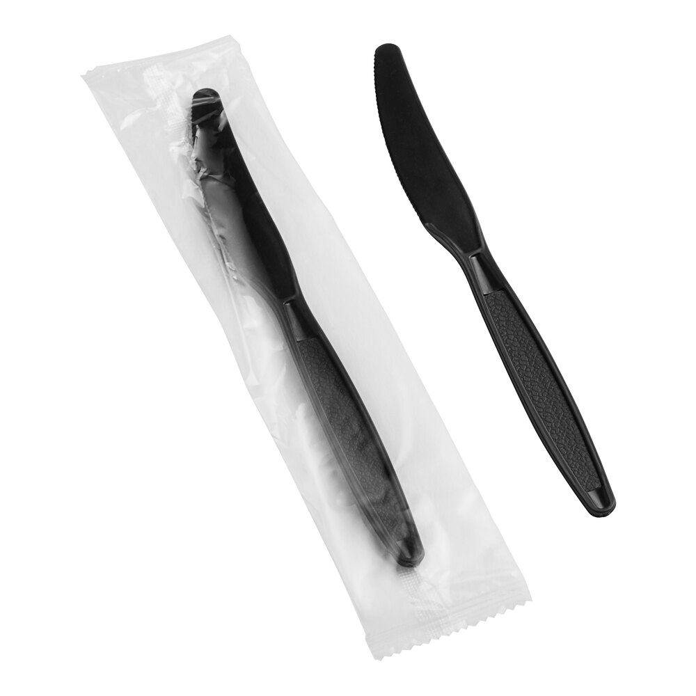 Choice Black Extra Heavy Weight Wrapped Polystyrene Plastic Knife - 1,000/Case