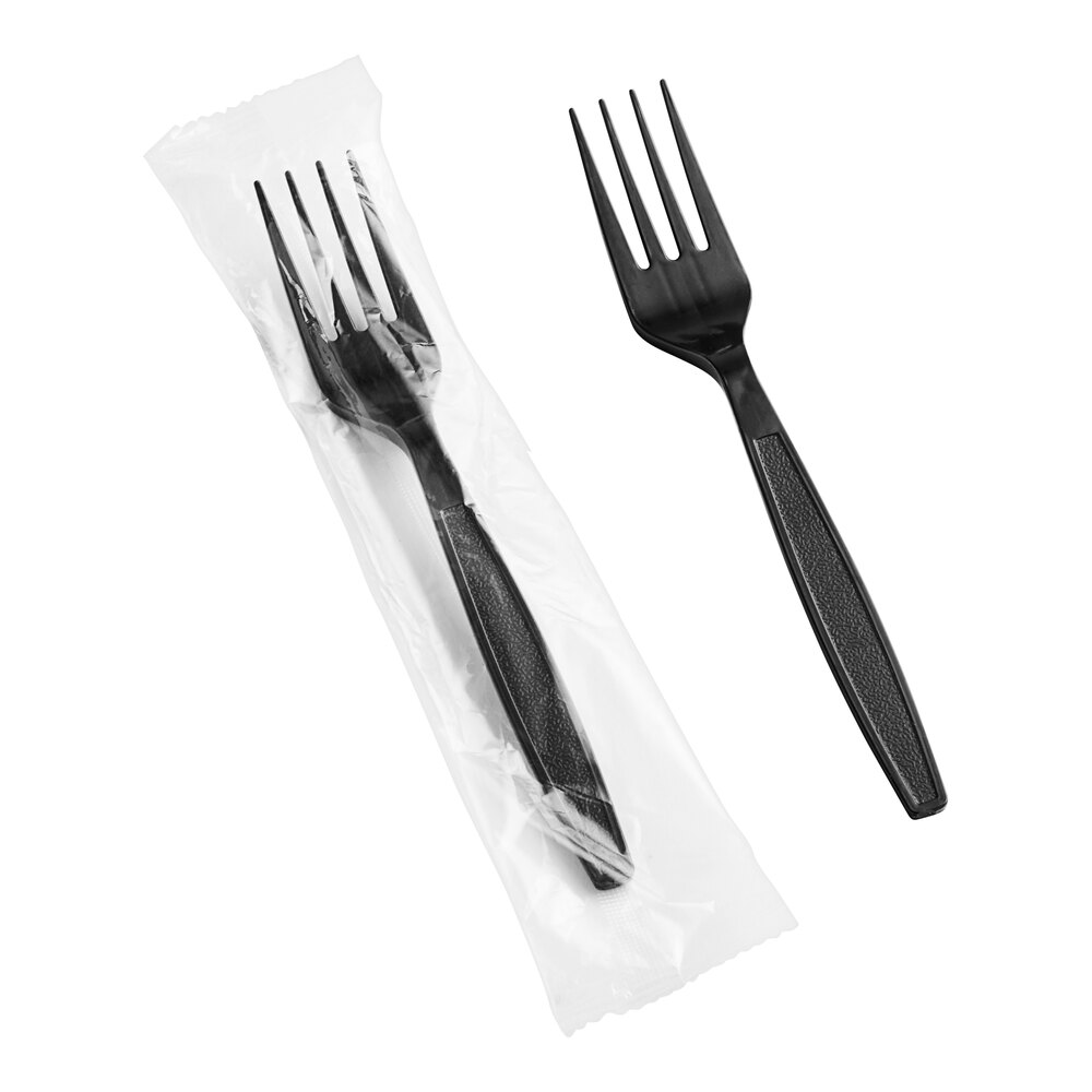 Choice Black Extra Heavy Weight Wrapped Polystyrene Plastic Fork - 1,000/Case