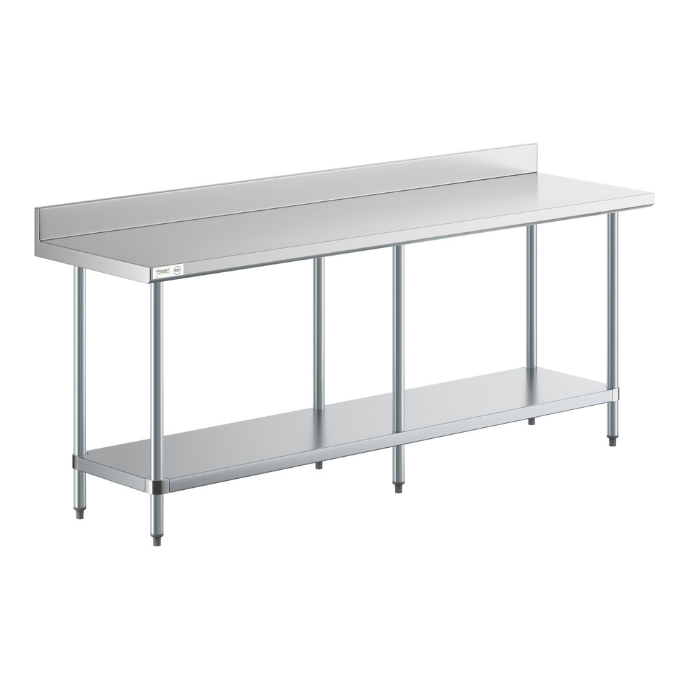 Regency 24" x 84" 18 Gauge 304 Stainless Steel Commercial Work Table with 4" Backsplash, Galvanized Legs, and Undershelf