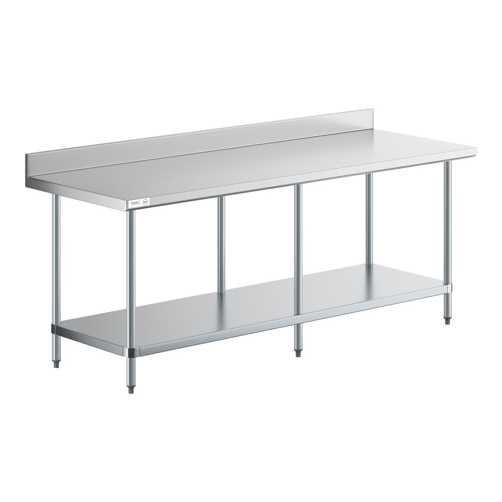 Regency 30" x 84" 18 Gauge 304 Stainless Steel Commercial Work Table with 4" Backsplash, Galvanized Legs, and Undershelf