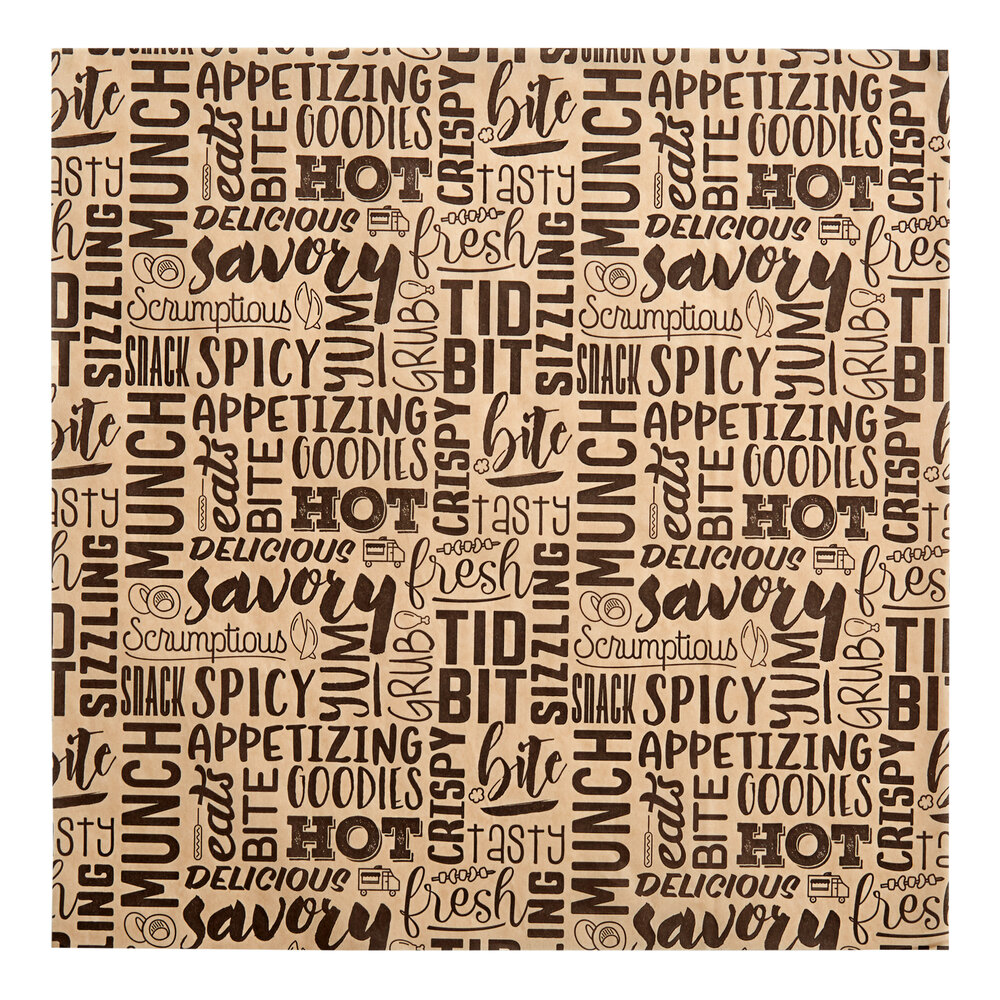 Choice 12" x 12" Kraft Hot / Savory Print Deli Sandwich Wrap Paper - 5,000/Case