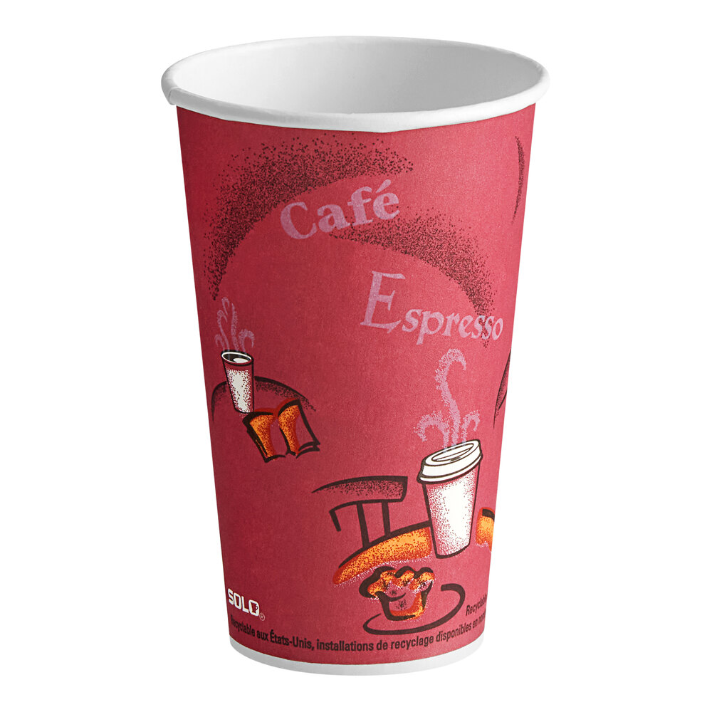 Solo 316SI-0041 Bistro Print 16 oz. Poly Paper Hot Cup - 1,000/Case