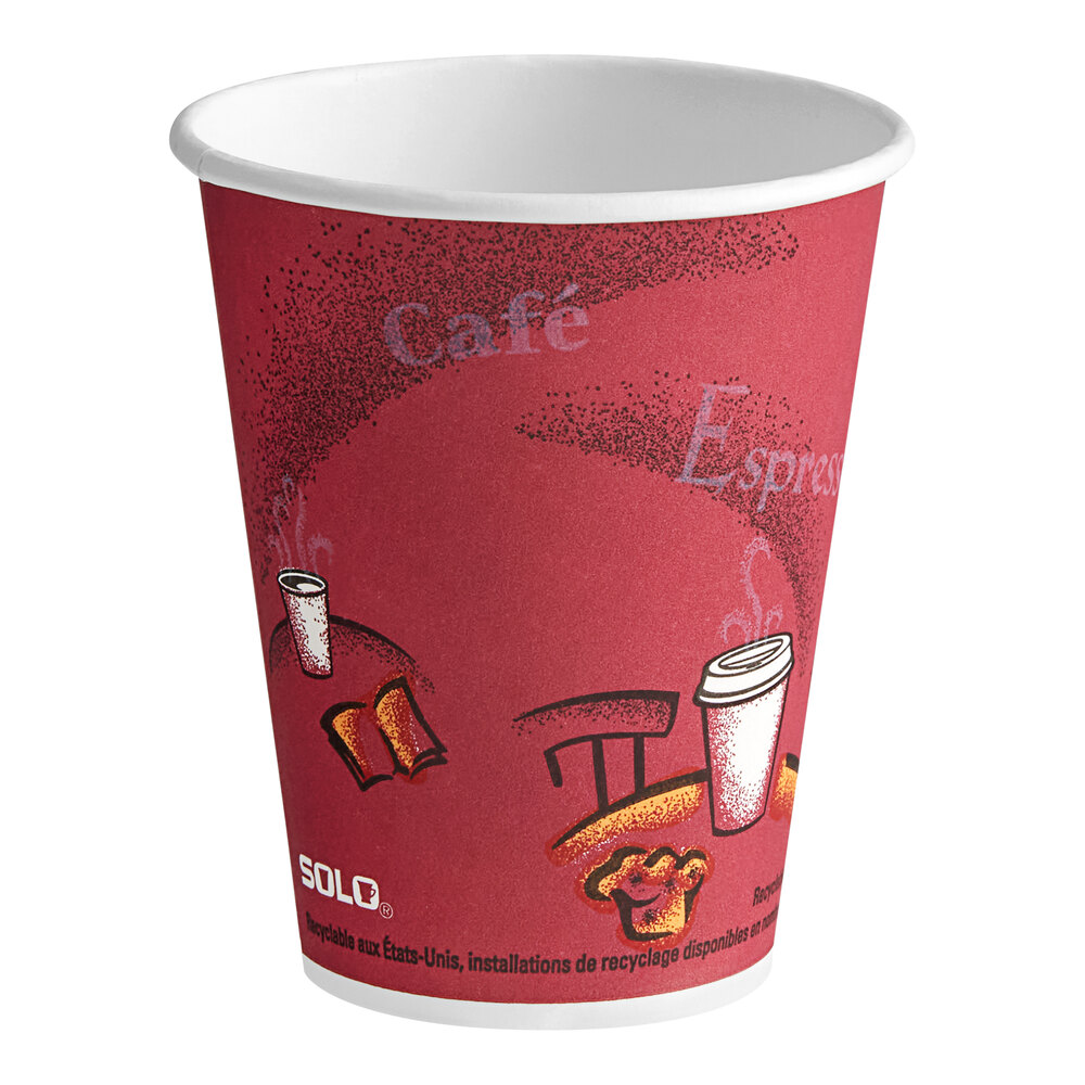 Solo 378SI-0041 Bistro Print 8 oz. Poly Paper Hot Cup - 1,000/Case