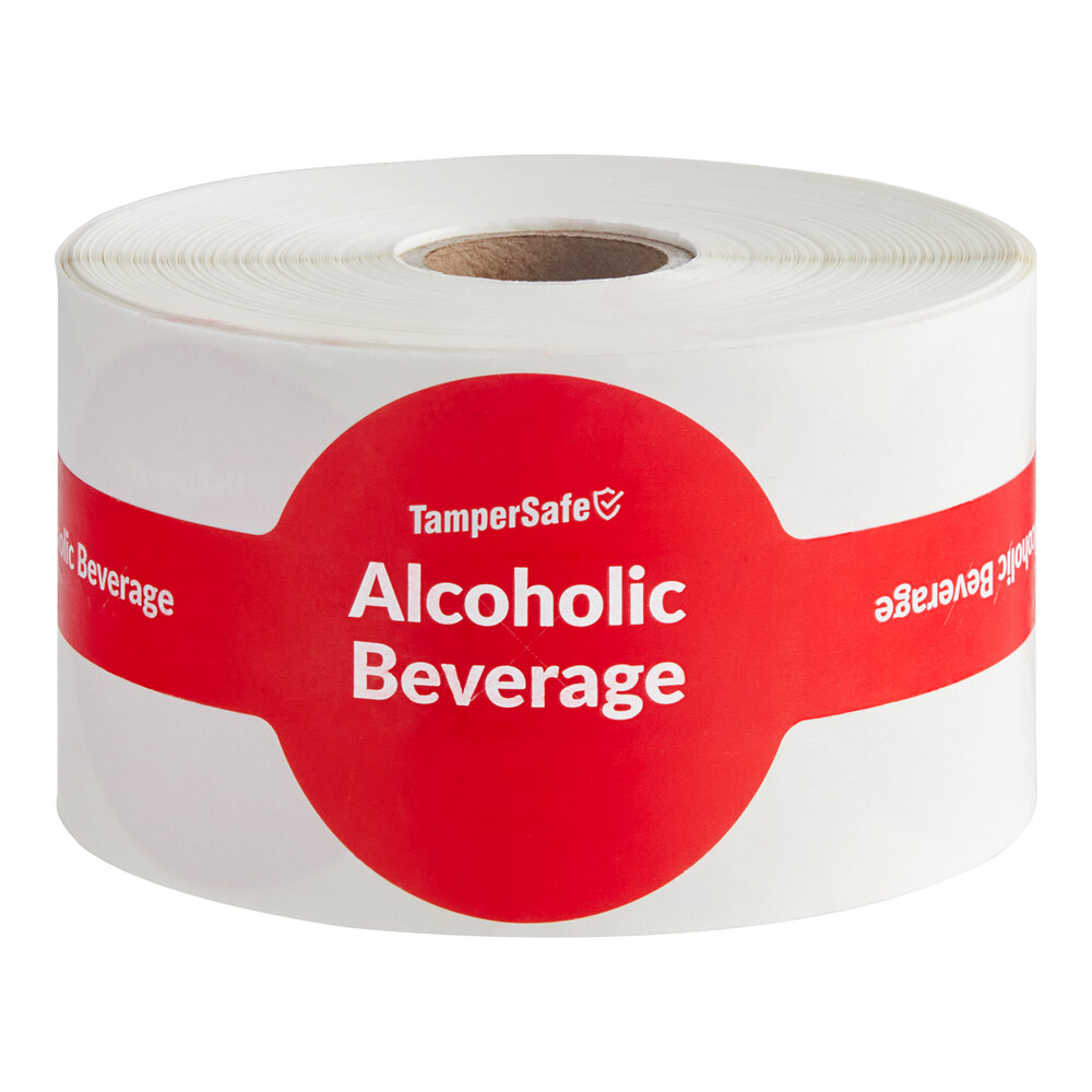 Choice TamperSafe 2 1/4" x 9" Alcoholic Beverage Red Paper Open Dome Lid Tamper-Evident Drink Label with Band - 250/Roll