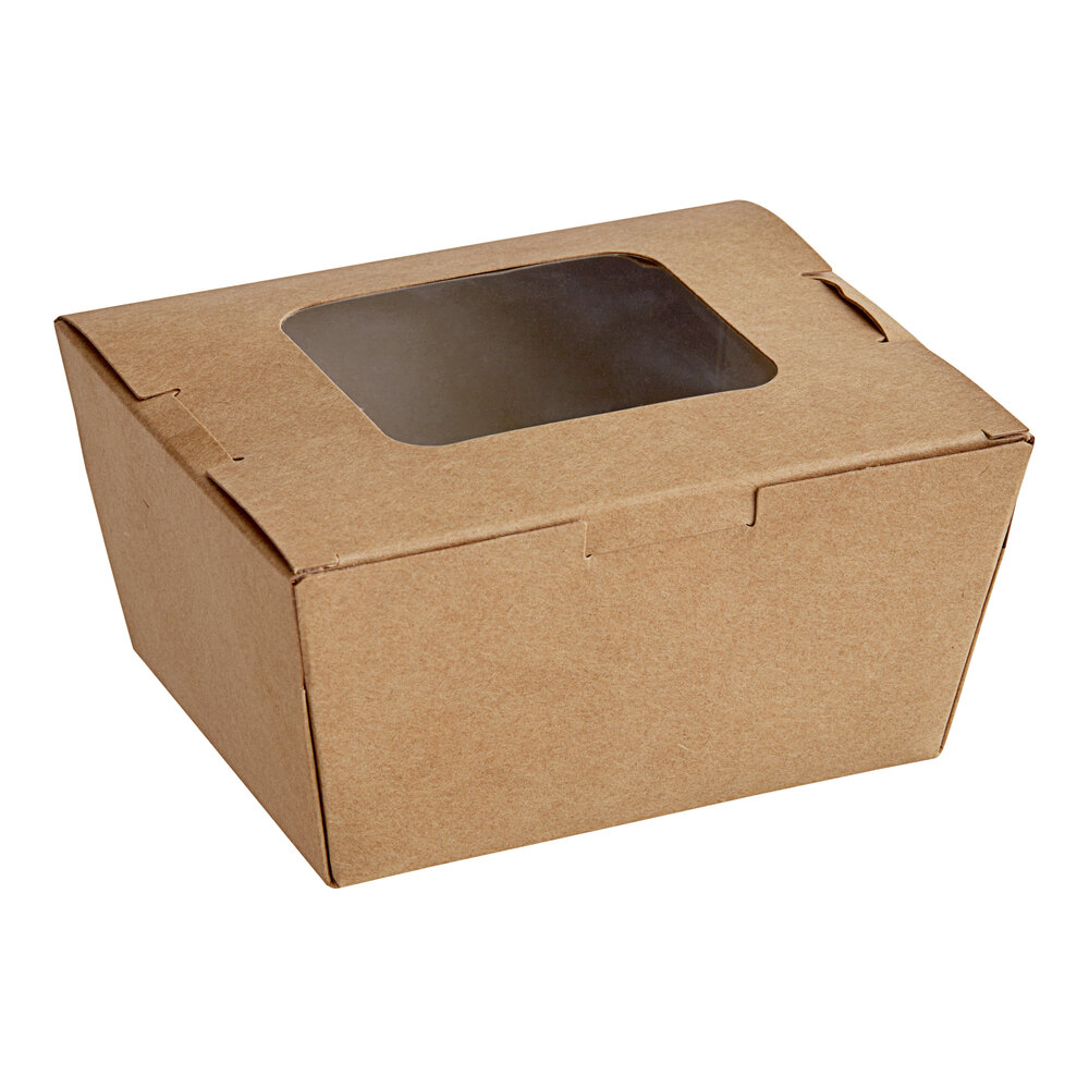 Choice Kraft Folded Paper #1 Take-Out Container with Window 4 3/8" x 3 1/2" x 2 1/2" - 360/Case