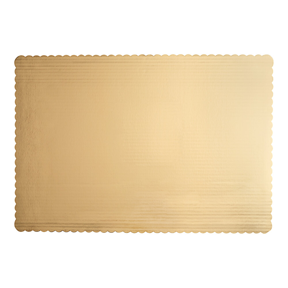 25" x 18" Gold Laminated Rectangular Full Sheet Cake Pad - 50/Bundle