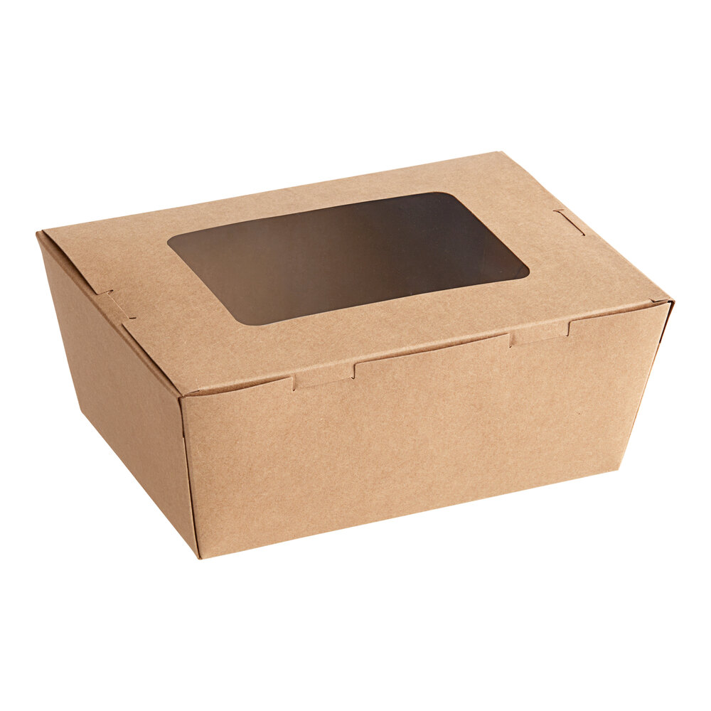 Choice Kraft Folded Paper #4 Take-Out Container with Window 7 3/4" x 5 1/2" x 3 1/2" - 35/Pack