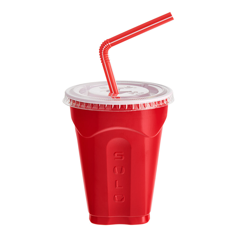 Solo Squared® 9 oz. Red Plastic Cup with Straw and Lid - 180/Case