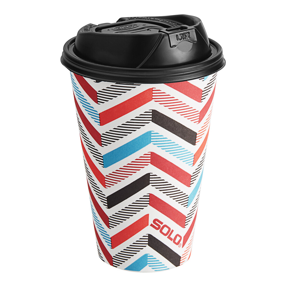Solo 16 oz. Heat Wave Paper Hot Cup with Lid - 108/Case