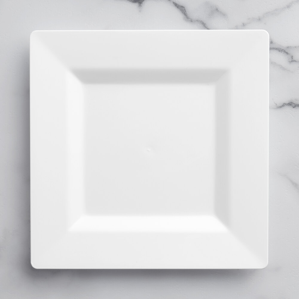 Visions Square 8" White Plastic Plate - 10/Sample