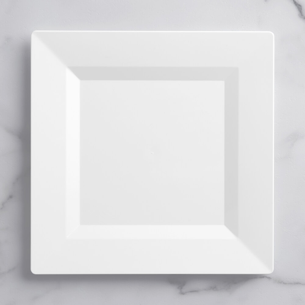 Visions Square 10" White Plastic Plate - 10/Sample