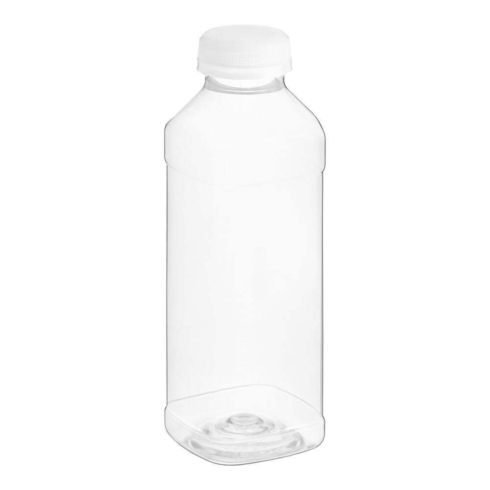 15.2 oz. Square PET Clear Juice Bottle with Clear Lid - 160/Case