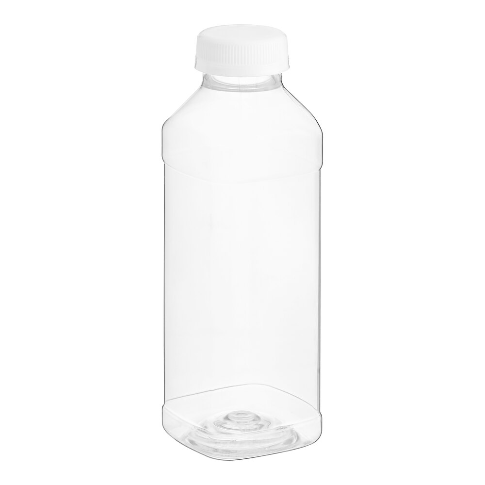 15.2 oz. Square PET Clear Juice Bottle with White Lid - 160/Case