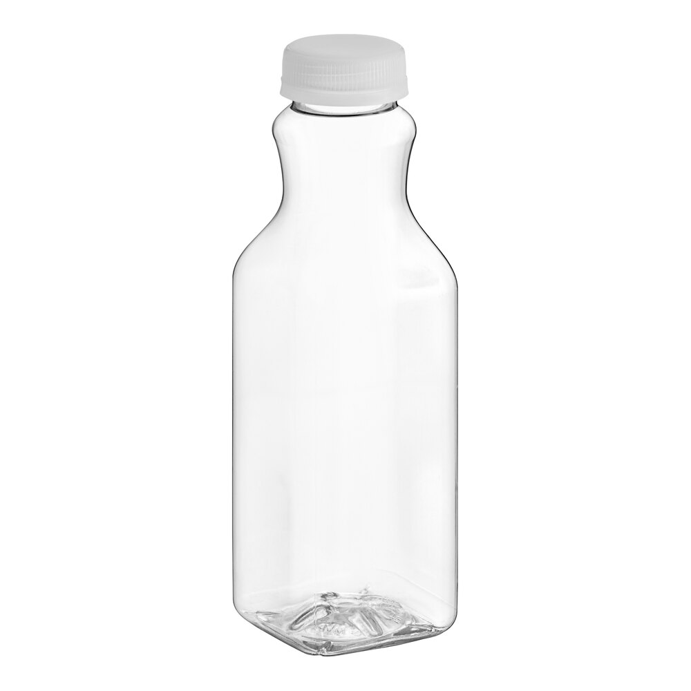 16 oz. Square PET Clear Carafe Juice Bottle with Clear Lid - 160/Case