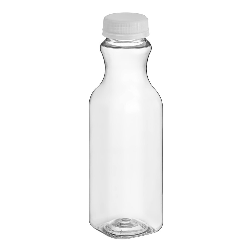 12 oz. Square PET Clear Carafe Juice Bottle with Clear Lid - 198/Case