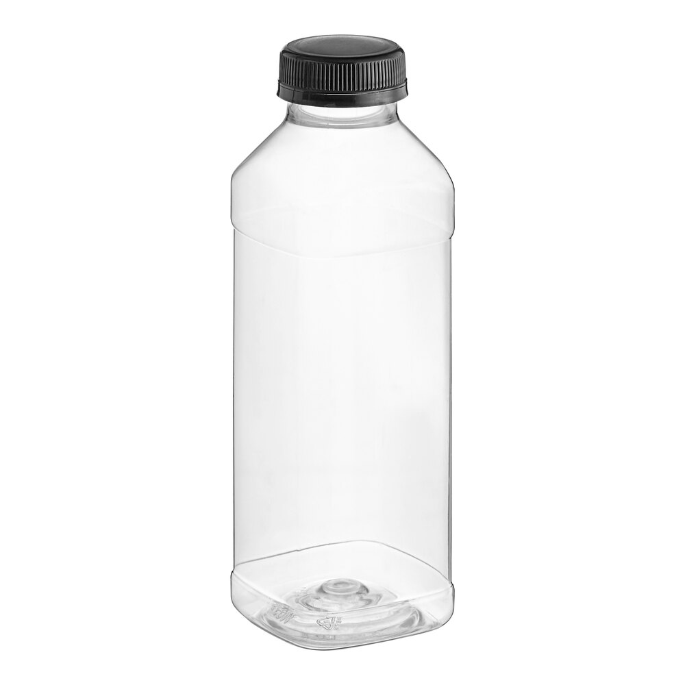 15.2 oz. Square PET Clear Juice Bottle with Black Lid - 160/Case
