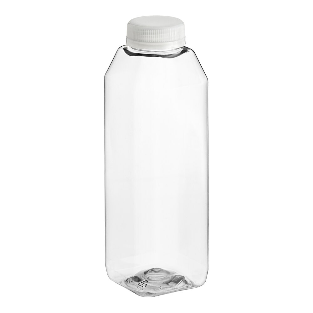 16 oz. Tall Square rPET Clear Juice Bottle with Clear Lid - 160/Case
