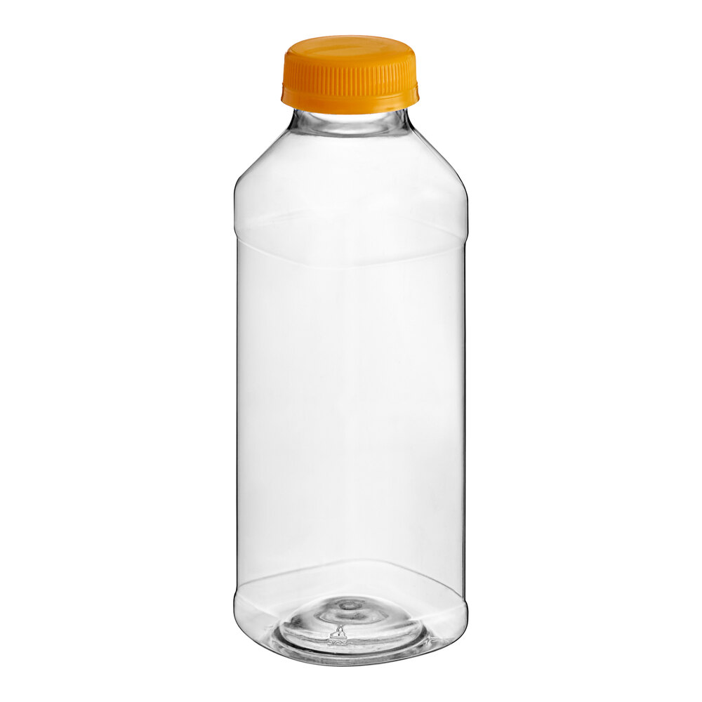 14.5 oz. Square PET Clear Juice Bottle with Orange Lid - 160/Case