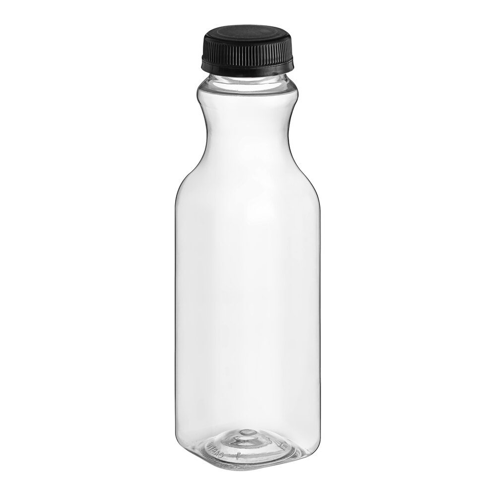 12 oz. Square PET Clear Carafe Juice Bottle with Black Lid - 198/Case
