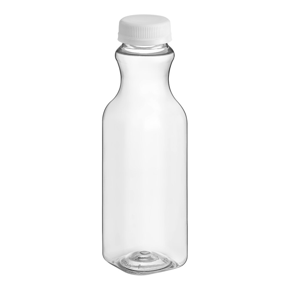 12 oz. Square PET Clear Carafe Juice Bottle with White Lid - 198/Case