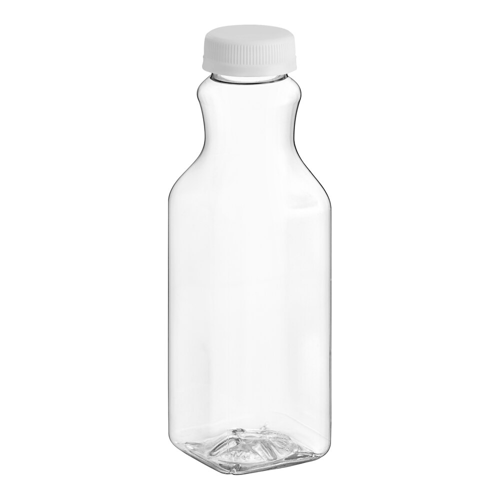 16 oz. Square PET Clear Carafe Juice Bottle with White Lid - 160/Case