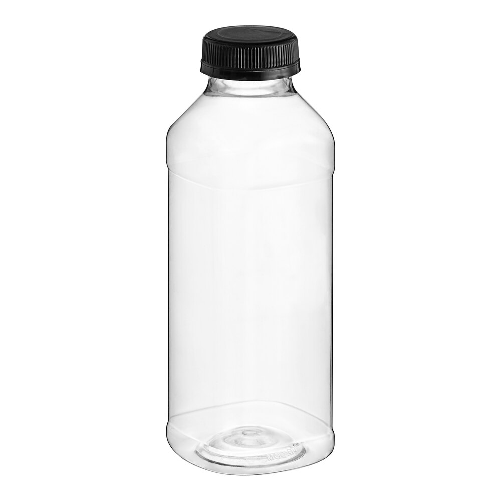 14.5 oz. Square PET Clear Juice Bottle with Black Lid - 160/Case