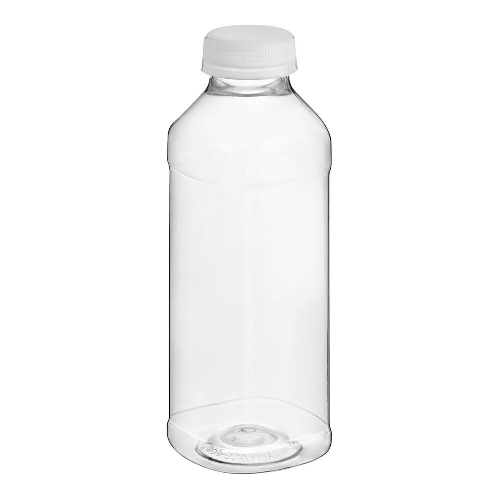 14.5 oz. Square PET Clear Juice Bottle with Clear Lid - 160/Case