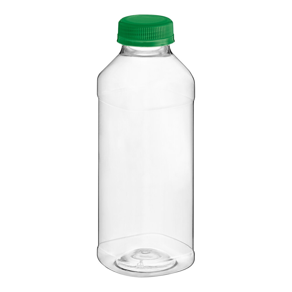 14.5 oz. Square PET Clear Juice Bottle with Green Lid - 160/Case
