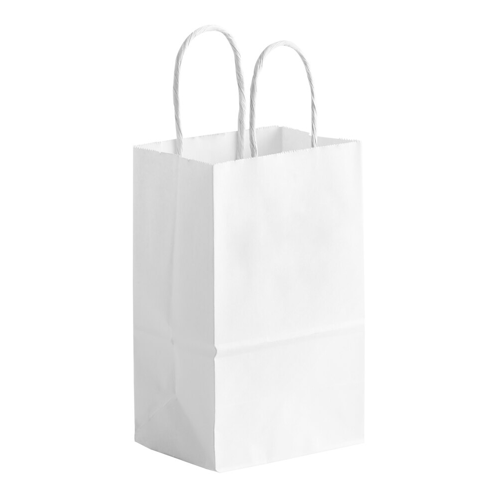Duro 5 1/4" x 3 1/4" x 8 3/8" Gem White Paper Shopping Bag with Handles - 250/Bundle