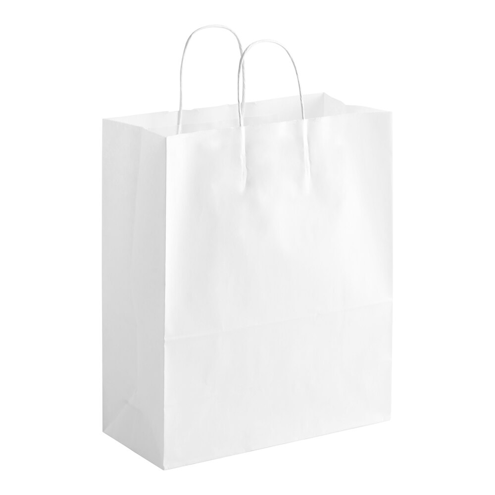 Duro Traveler 13" x 6" x 15 3/4" White Shopping Bag with Handles - 250/Bundle