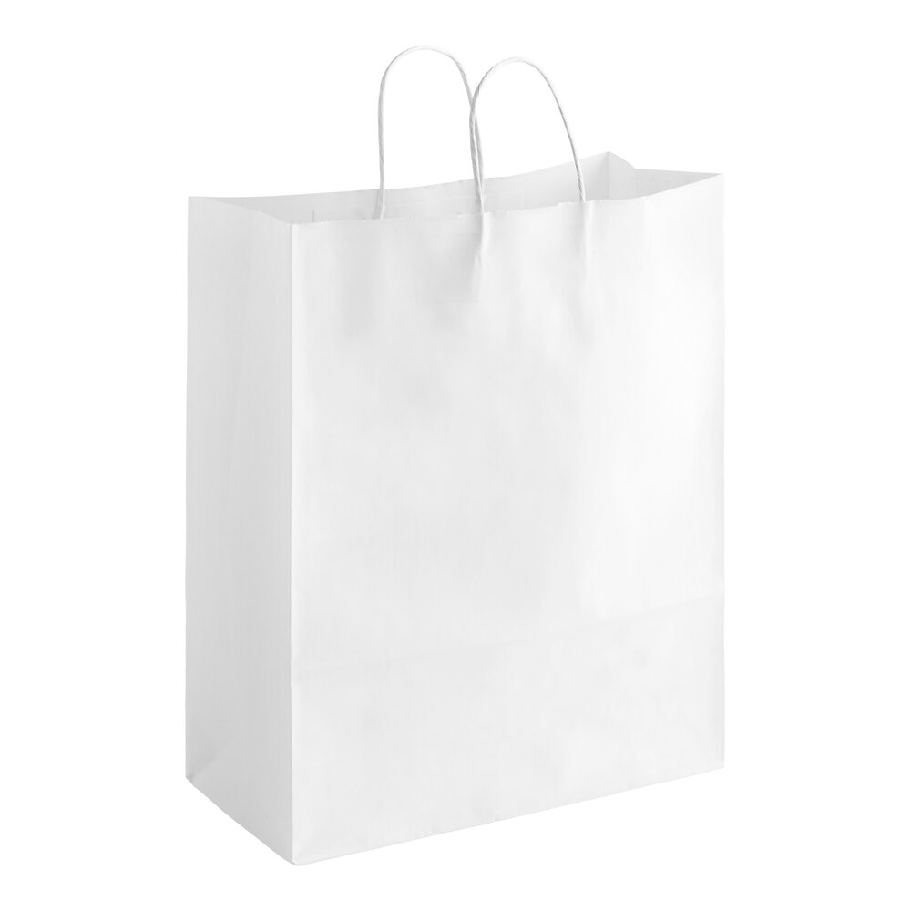 Duro 16" x 6" x 19 1/4" Towner White Paper Shopping Bag with Handles - 200/Bundle