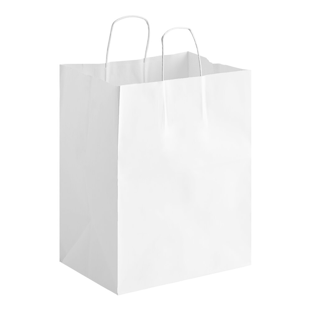 Duro 12" x 9" x 15 3/4" Regal White Paper Shopping Bag with Handles - 200/Bundle