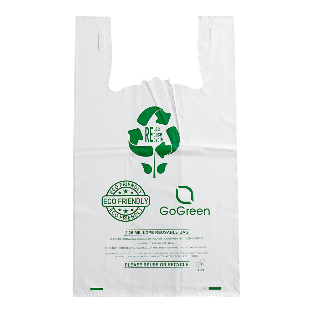 Choice 1/5 Large Size 2.25 Mil White Reusable Extra Heavy-Duty Plastic T-Shirt Bag - 150/Case