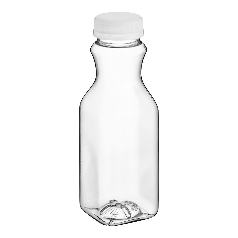 10 oz. Square PET Clear Carafe Juice Bottle with Clear Lid - 270/Case