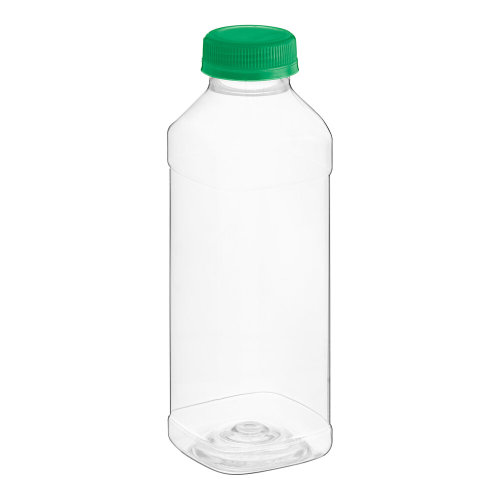 15.2 oz. Square PET Clear Juice Bottle with Green Lid - 160/Case