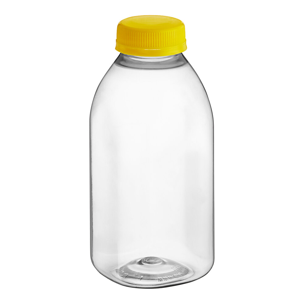 12 oz. Square rPET Clear Juice Bottle with Yellow Lid - 160/Case