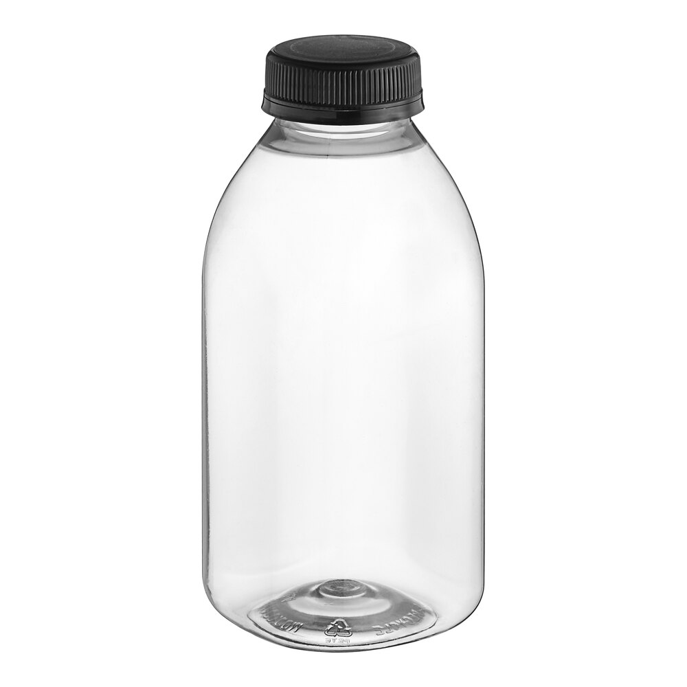 12 oz. Square rPET Clear Juice Bottle with Black Lid - 160/Case